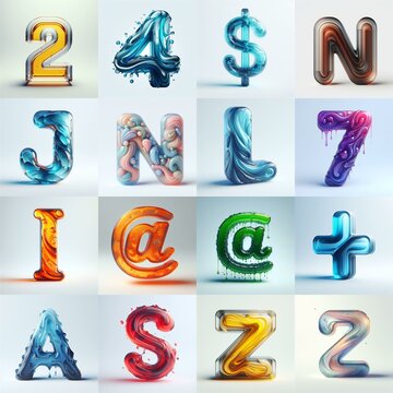 glass 3D Lettering Typeface. AI generated illustration