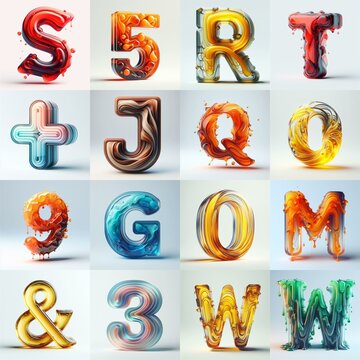 glass 3D Lettering Typeface. AI generated illustration