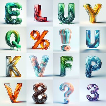 glass 3D Lettering Typeface. AI generated illustration