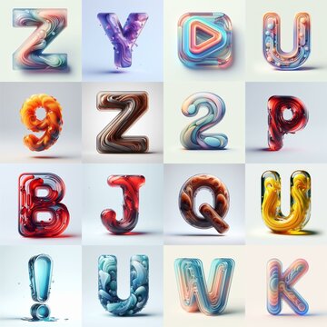 glass 3D Lettering Typeface. AI generated illustration