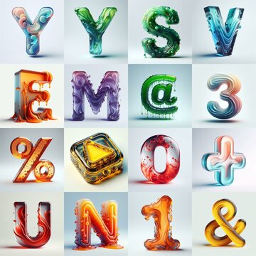 glass 3D Lettering Typeface. AI generated illustration