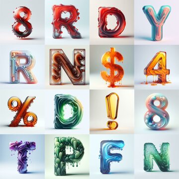 glass 3D Lettering Typeface. AI generated illustration