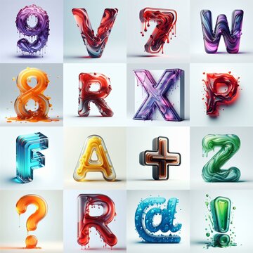 glass 3D Lettering Typeface. AI generated illustration