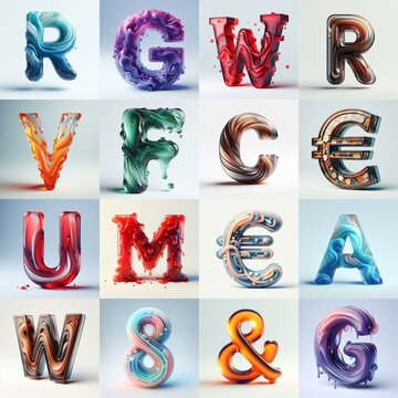 glass 3D Lettering Typeface. AI generated illustration