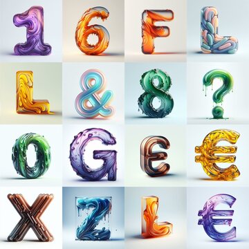 glass 3D Lettering Typeface. AI generated illustration