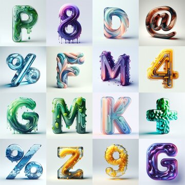 glass 3D Lettering Typeface. AI generated illustration