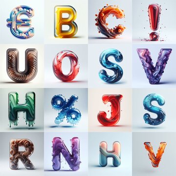 glass 3D Lettering Typeface. AI generated illustration