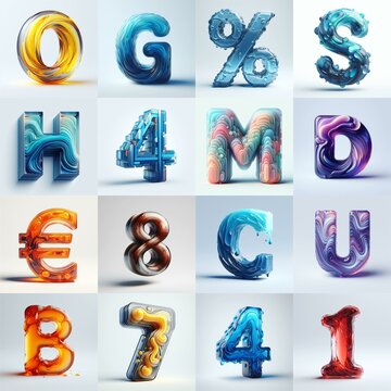 glass 3D Lettering Typeface. AI generated illustration