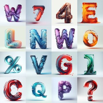 glass 3D Lettering Typeface. AI generated illustration