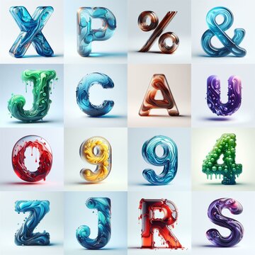 glass 3D Lettering Typeface. AI generated illustration