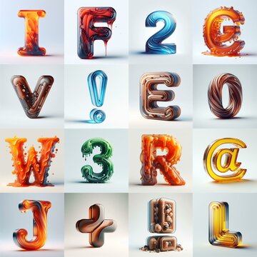 glass 3D Lettering Typeface. AI generated illustration