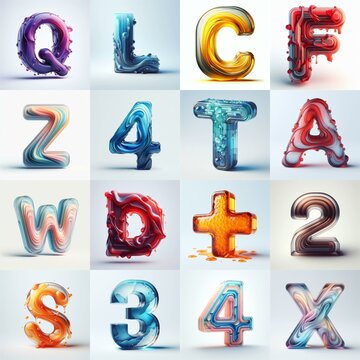 glass 3D Lettering Typeface. AI generated illustration