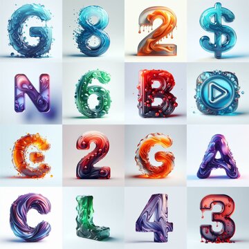 glass 3D Lettering Typeface. AI generated illustration