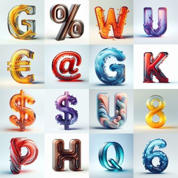 glass 3D Lettering Typeface. AI generated illustration
