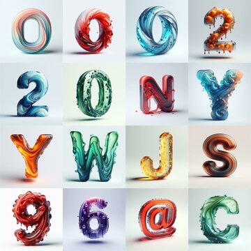 glass 3D Lettering Typeface. AI generated illustration