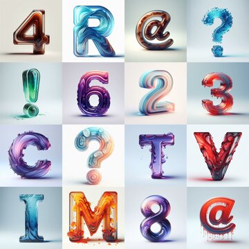 glass 3D Lettering Typeface. AI generated illustration
