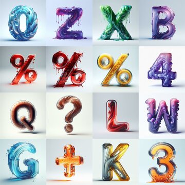 glass 3D Lettering Typeface. AI generated illustration