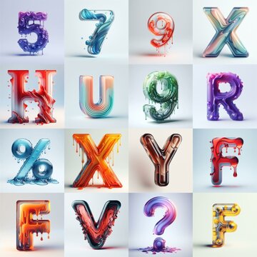 glass 3D Lettering Typeface. AI generated illustration