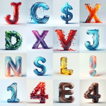 glass 3D Lettering Typeface. AI generated illustration