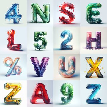 glass 3D Lettering Typeface. AI generated illustration
