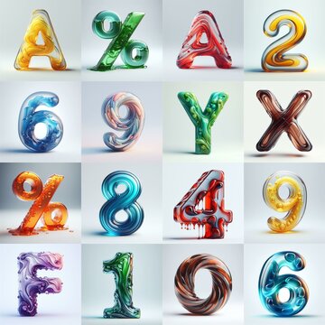 glass 3D Lettering Typeface. AI generated illustration