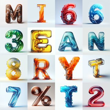 glass 3D Lettering Typeface. AI generated illustration