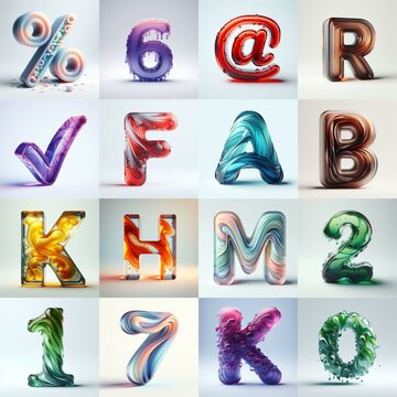 glass 3D Lettering Typeface. AI generated illustration