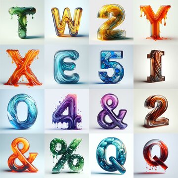 glass 3D Lettering Typeface. AI generated illustration