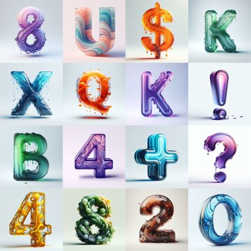 glass 3D Lettering Typeface. AI generated illustration
