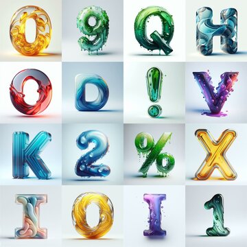 glass 3D Lettering Typeface. AI generated illustration