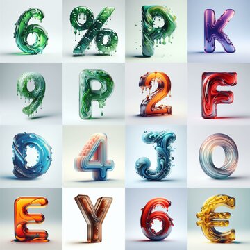 glass 3D Lettering Typeface. AI generated illustration