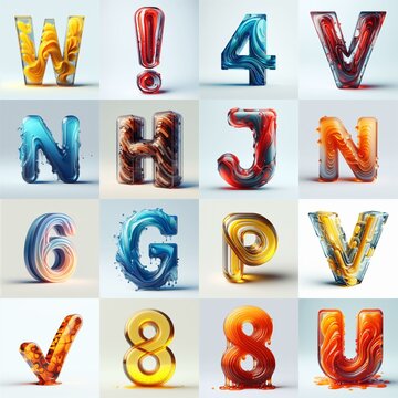 glass 3D Lettering Typeface. AI generated illustration