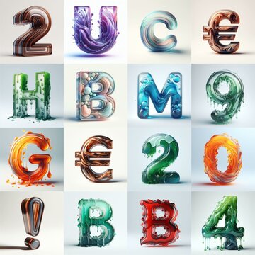 glass 3D Lettering Typeface. AI generated illustration