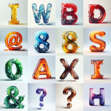 glass 3D Lettering Typeface. AI generated illustration