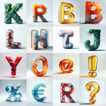 glass 3D Lettering Typeface. AI generated illustration