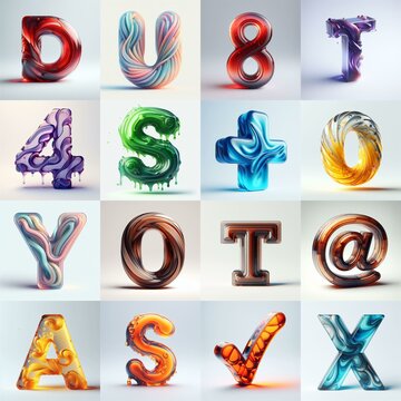 glass 3D Lettering Typeface. AI generated illustration