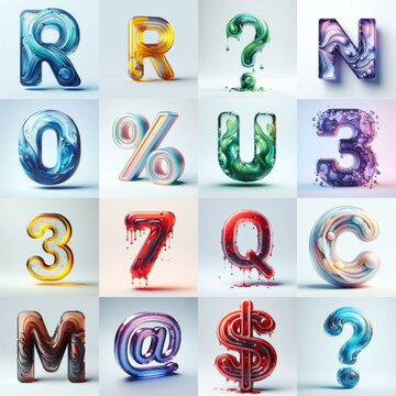 glass 3D Lettering Typeface. AI generated illustration