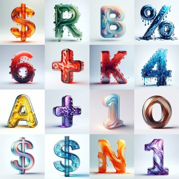 glass 3D Lettering Typeface. AI generated illustration