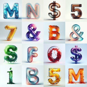 glass 3D Lettering Typeface. AI generated illustration