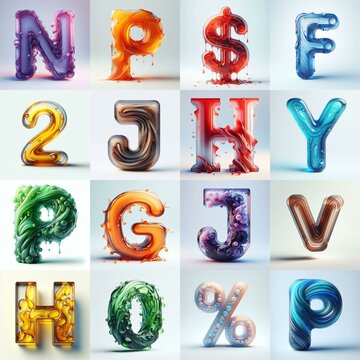 glass 3D Lettering Typeface. AI generated illustration