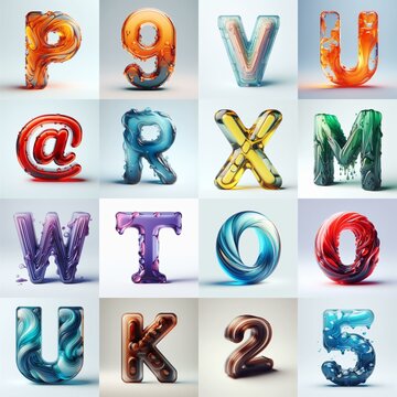 glass 3D Lettering Typeface. AI generated illustration