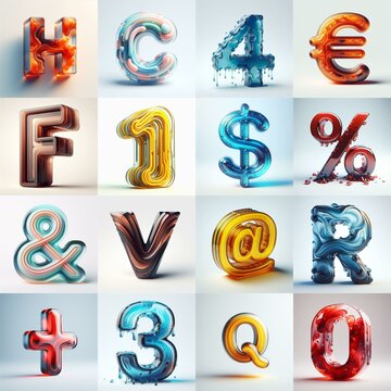glass 3D Lettering Typeface. AI generated illustration