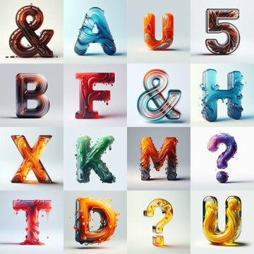glass 3D Lettering Typeface. AI generated illustration