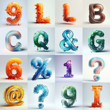 glass 3D Lettering Typeface. AI generated illustration