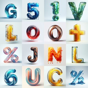 glass 3D Lettering Typeface. AI generated illustration