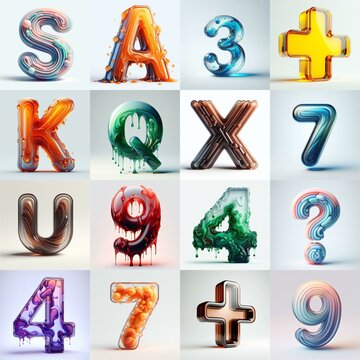 glass 3D Lettering Typeface. AI generated illustration