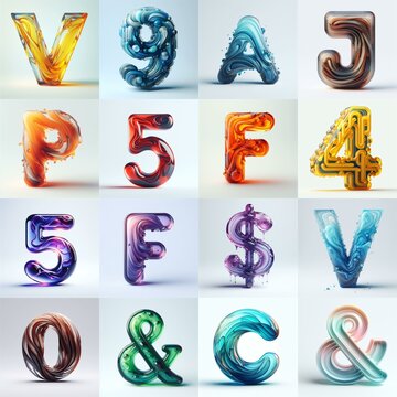 glass 3D Lettering Typeface. AI generated illustration