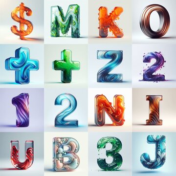 glass 3D Lettering Typeface. AI generated illustration