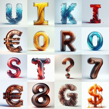 glass 3D Lettering Typeface. AI generated illustration