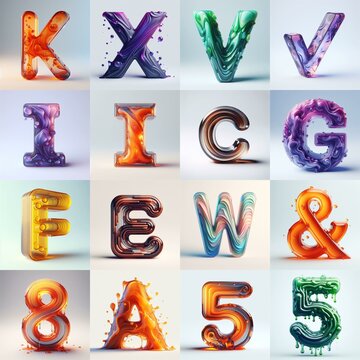 glass 3D Lettering Typeface. AI generated illustration